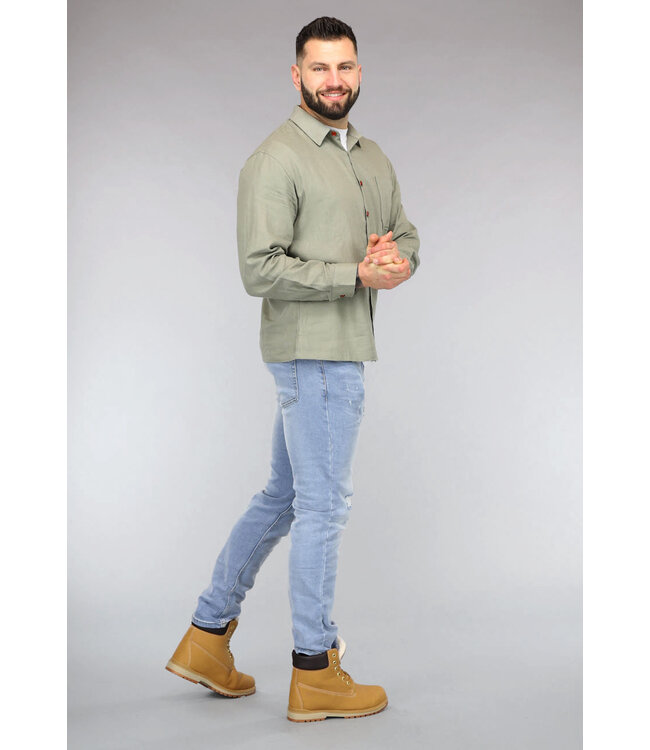 Salie Groene Linnenlook Heren Blouse