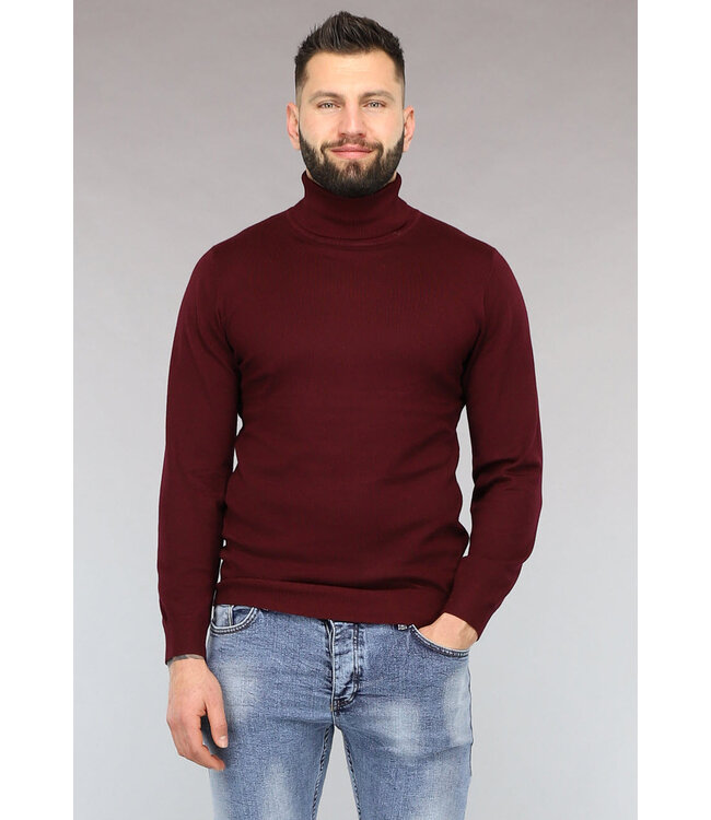 Basic Wijnrode Heren Trui met Hoge Col