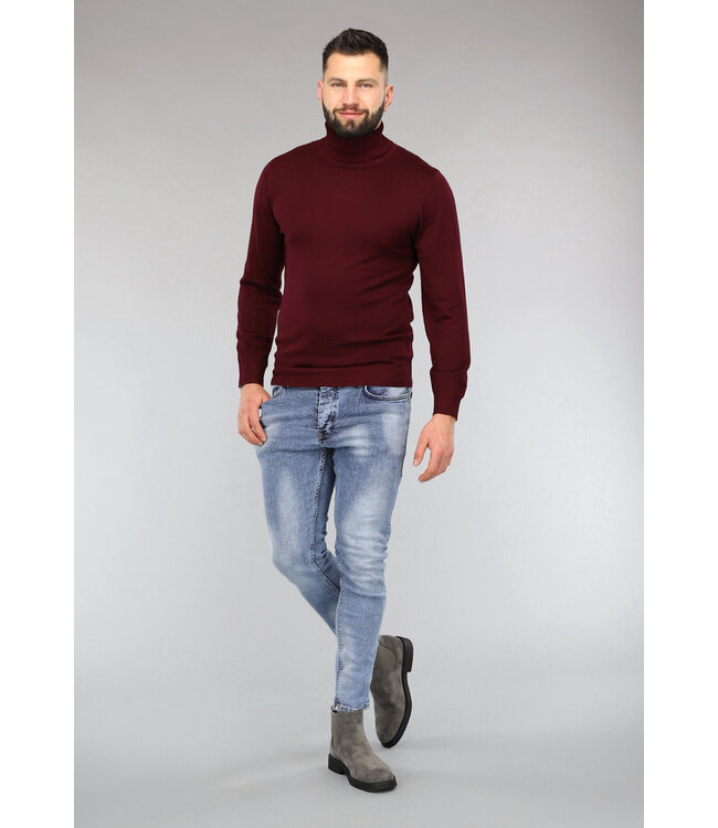 Basic Wijnrode Heren Trui met Hoge Col