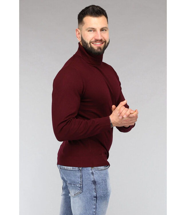 Basic Wijnrode Heren Trui met Hoge Col