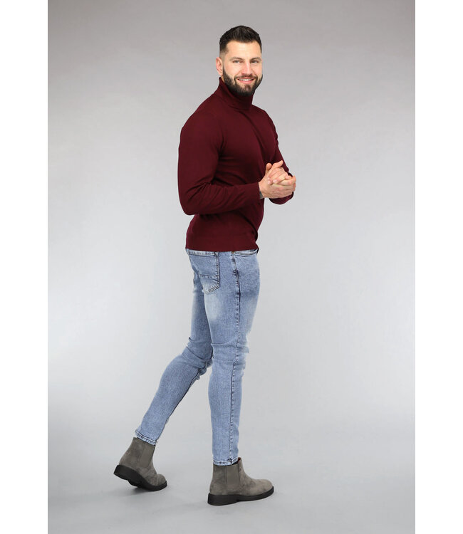 Basic Wijnrode Heren Trui met Hoge Col