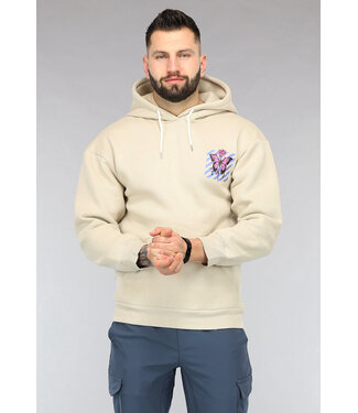 NEW2302 Beige Heren Hoodie met Vlinder Print