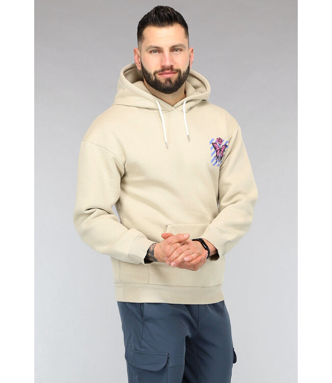 Beige Heren Hoodie met Vlinder Print
