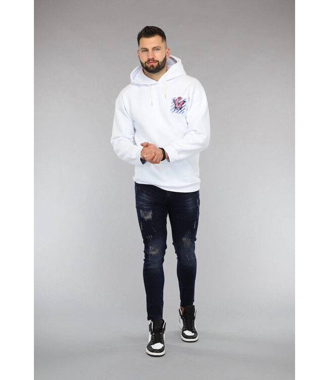 Witte Heren Trui met Capuchon en Vlinder Print