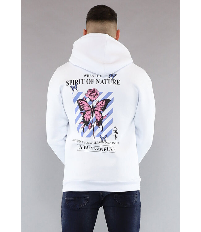 Witte Heren Trui met Capuchon en Vlinder Print