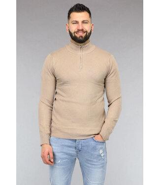 Beige High Neck Heren Trui met Rits