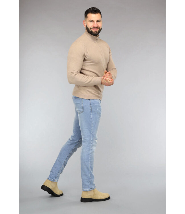 Beige High Neck Heren Trui met Rits