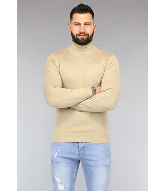Basic Beige Heren Trui met Hoge Col