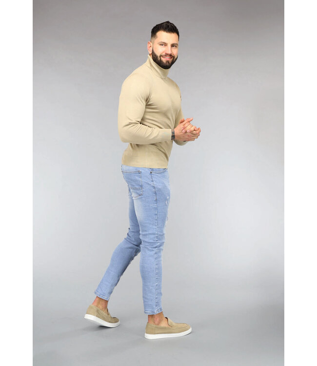 Basic Beige Heren Trui met Hoge Col