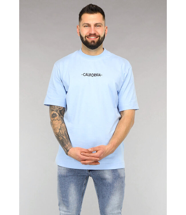 Lichtblauw California Print Heren T-Shirt
