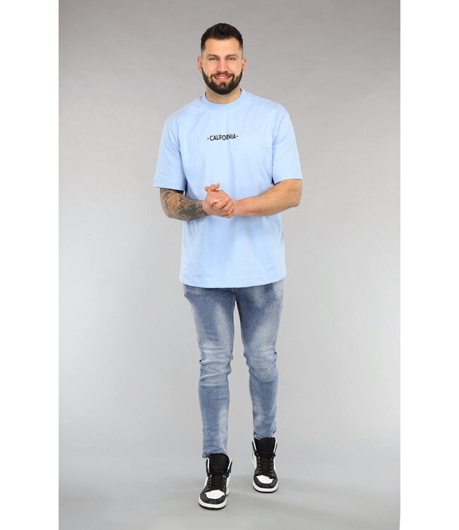 Lichtblauw California Print Heren T-Shirt