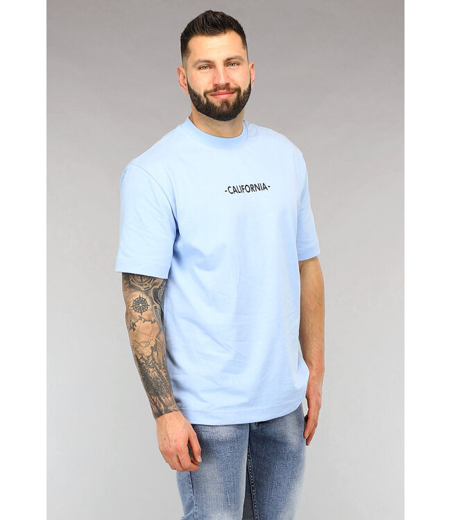 Lichtblauw California Print Heren T-Shirt