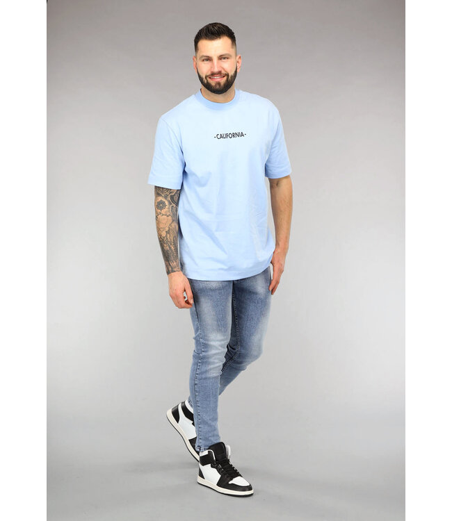 Lichtblauw California Print Heren T-Shirt
