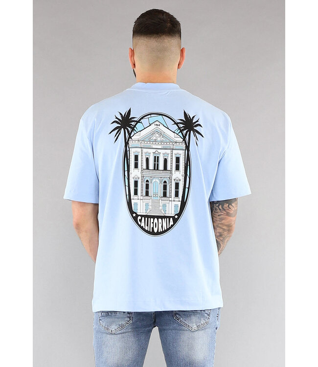 Lichtblauw California Print Heren T-Shirt