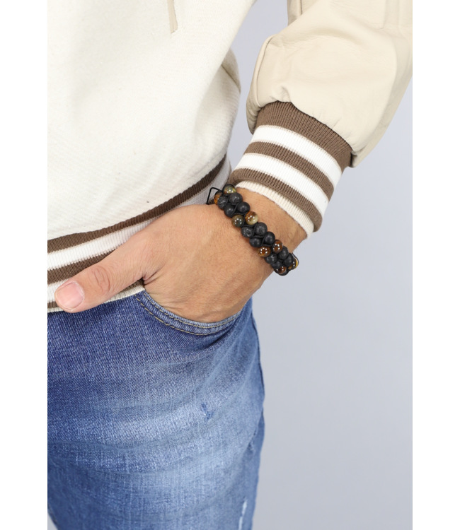 Bruine Dubbele Boho Heren Kralen Armband