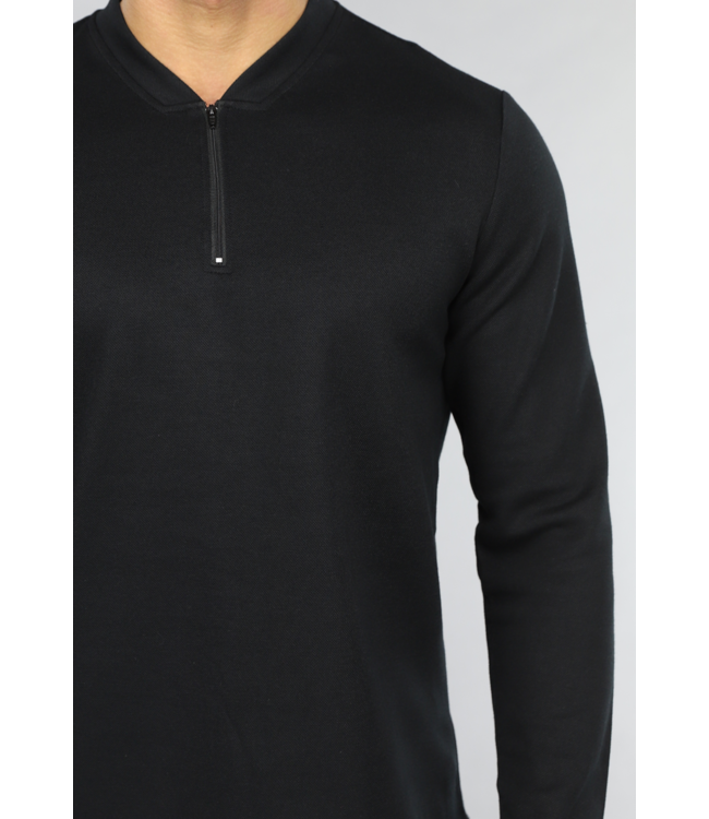 Zwarte Longsleeve Heren Top met Rits