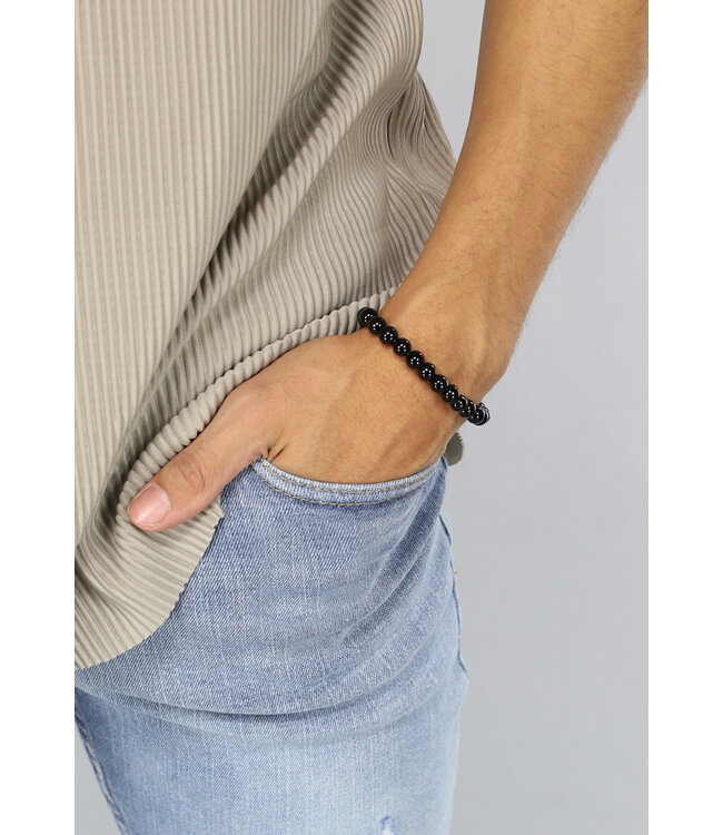 Zwarte Elastische Heren Kralen Armband