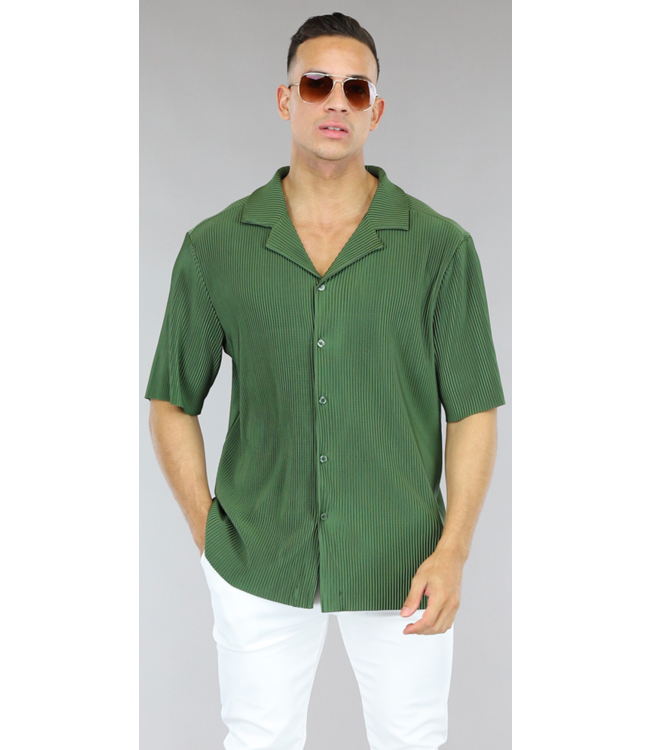 Groene Loose Fit Heren Blouse met Grove Rib