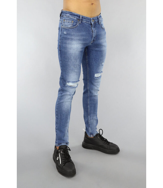 NEW0305 Blauwe Ripped Heren Jeans met Stretch