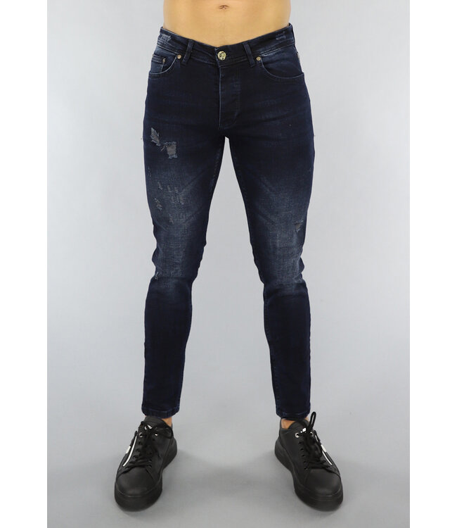 Donkerblauwe Heren Skinny Jeans met Light Wash