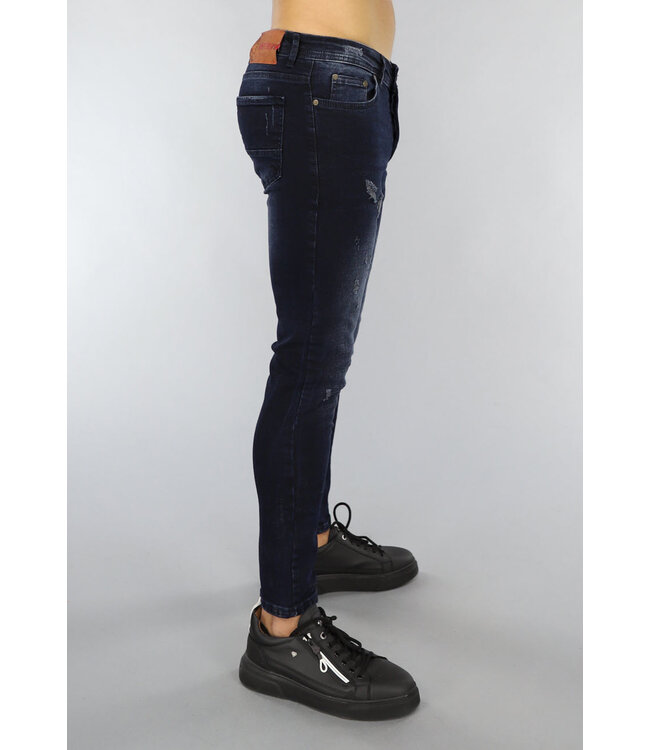 Donkerblauwe Heren Skinny Jeans met Light Wash