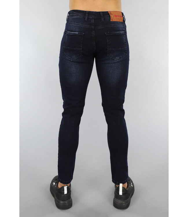 Donkerblauwe Heren Skinny Jeans met Light Wash