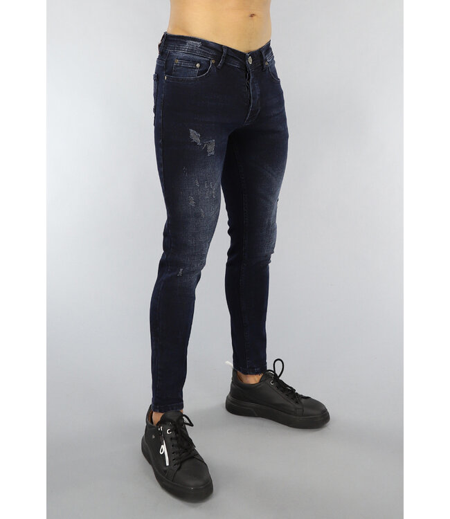 Donkerblauwe Heren Skinny Jeans met Light Wash