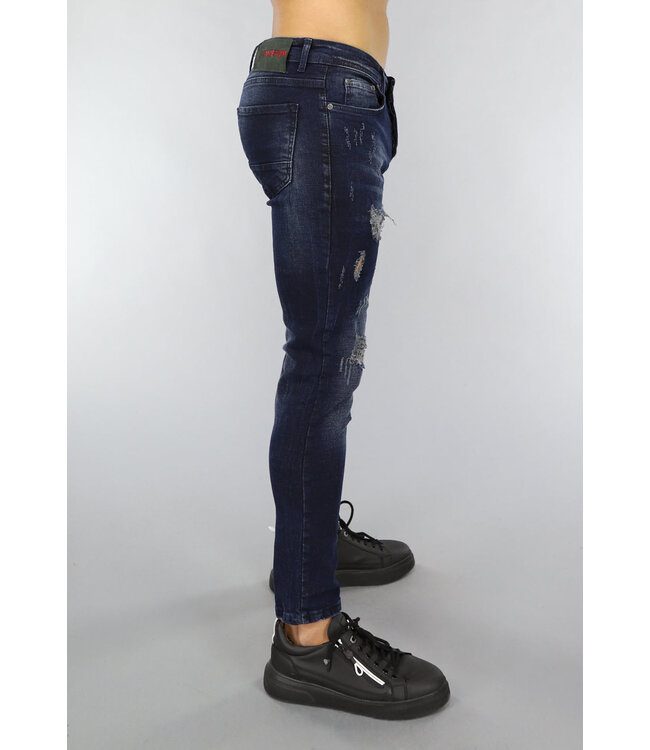 NEW1503 Donkerblauwe Jeans met Vintage Wash en Gaten