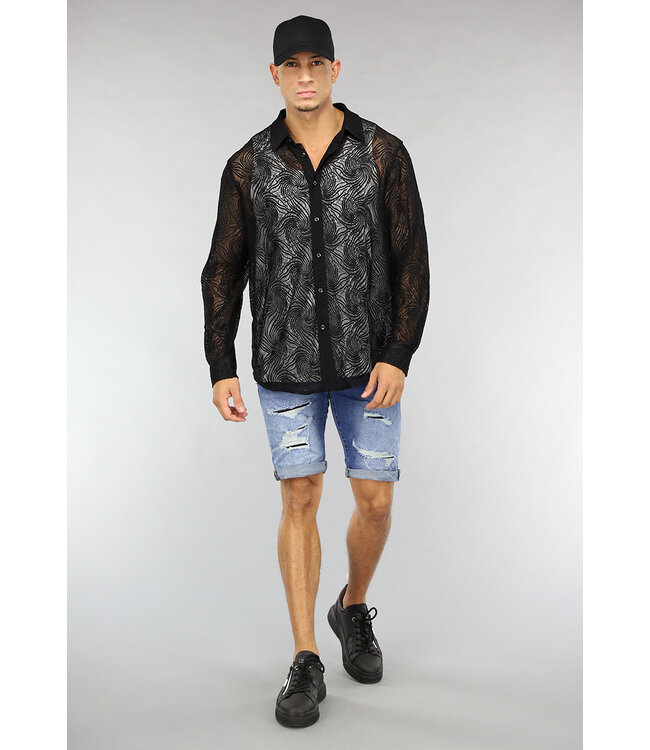 See Through Heren Blouse met Wave Print