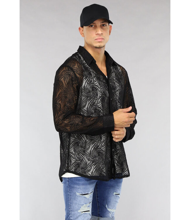 See Through Heren Blouse met Wave Print
