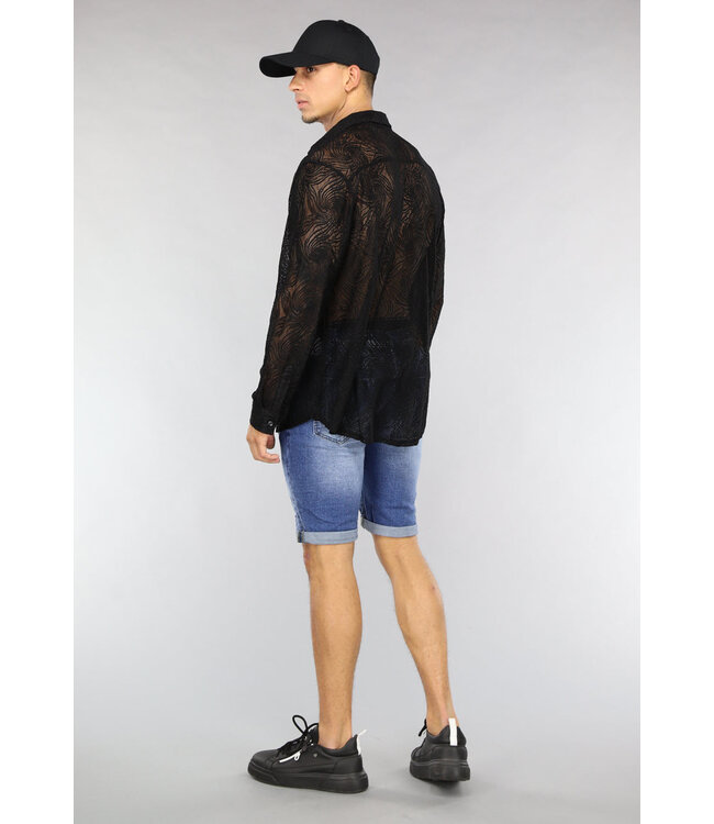 See Through Heren Blouse met Wave Print