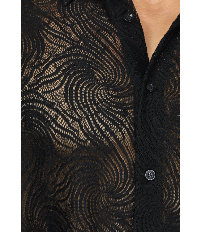 See Through Heren Blouse met Wave Print