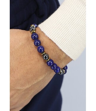 NEW1503 Donkerblauwe Heren Armband met Gouden en Zilveren Details