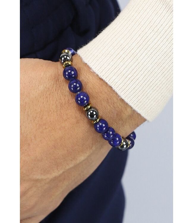 Donkerblauwe Heren Armband met Gouden en Zilveren Details