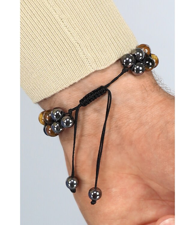 Dubbele Verstelbare Blauw/Bruine Heren Armband met Kralen