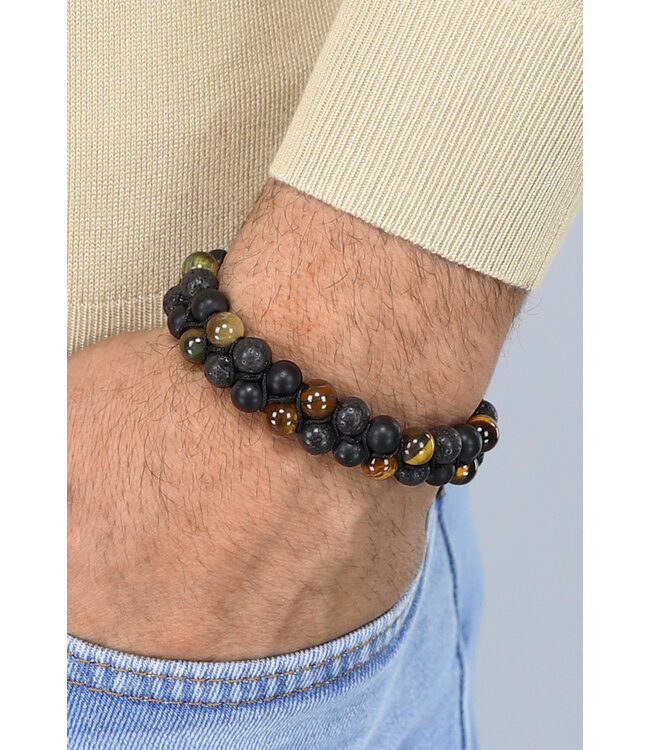 Bruine Dubbele Boho Heren Kralen Armband