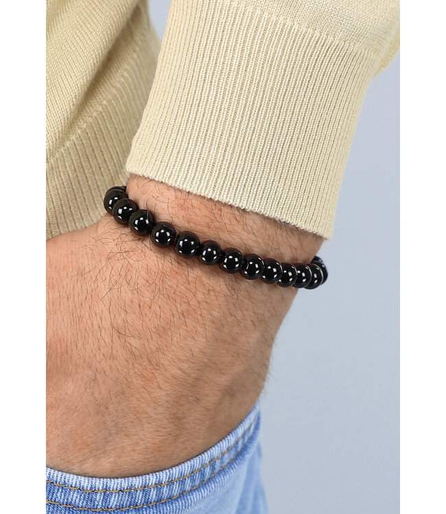 NEW1503 Zwarte Elastische Heren Kralen Armband