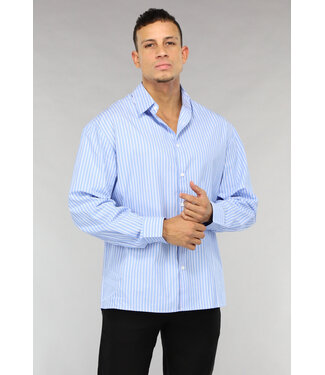 Oversized Blauw Katoenen Heren Overhemd met Strepen