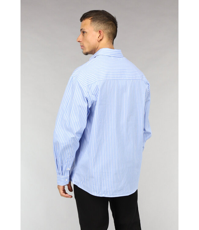 Oversized Blauw Katoenen Heren Overhemd met Strepen