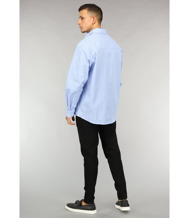 NEW1503 Oversized Blauw Katoenen Heren Overhemd met Strepen