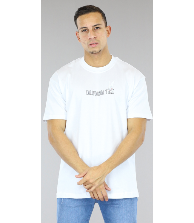 Wit Oversized "California Time" Heren T-Shirt