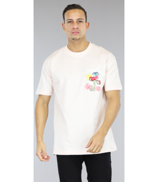 Zalmroze Oversized Heren T-Shirt met "Happy Mind" Opdruk