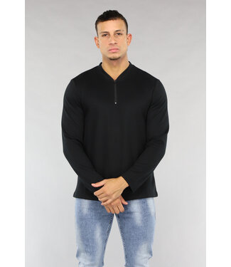 NEW1503 Zwarte Longsleeve Heren Top met Rits