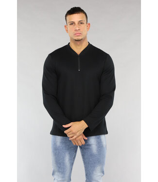 Zwarte Longsleeve Heren Top met Rits