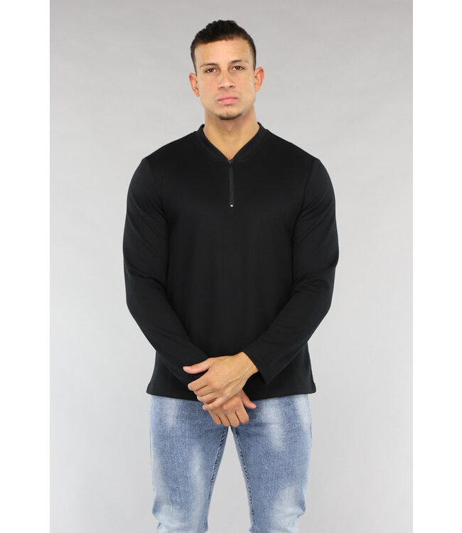 Zwarte Longsleeve Heren Top met Rits