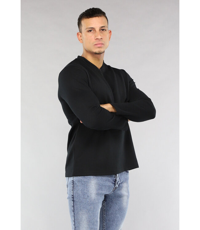 Zwarte Longsleeve Heren Top met Rits