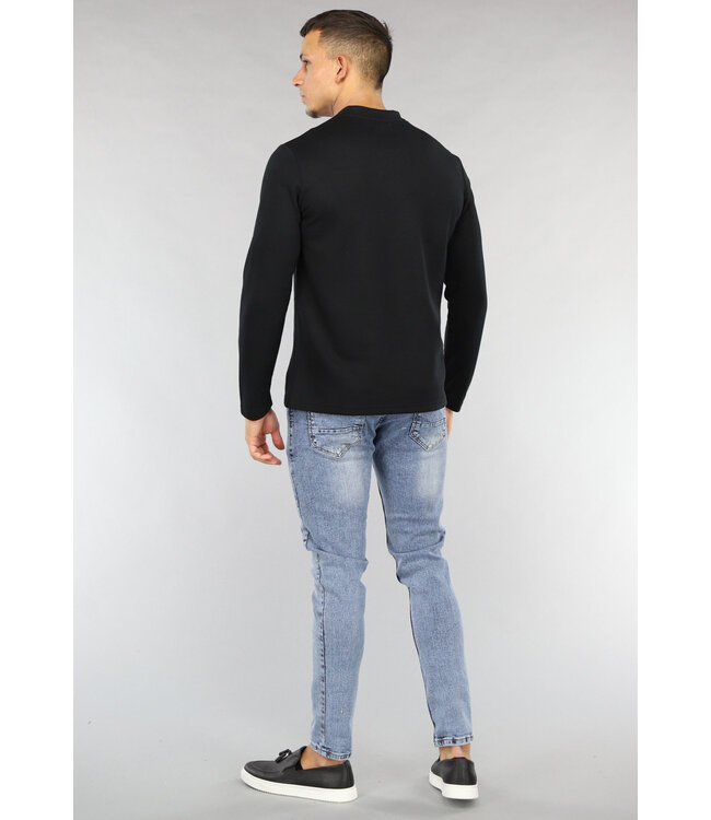 NEW1503 Zwarte Longsleeve Heren Top met Rits