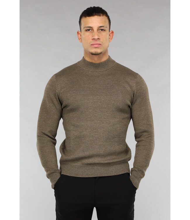 Gemeleerde Bruine High Neck Heren Trui