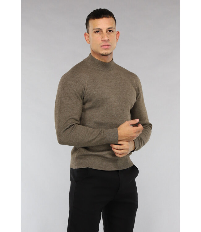 Gemêleerde Bruine High Neck Heren Trui
