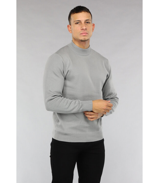 Fijngebreide Grijze Heren Trui met Kleine Col